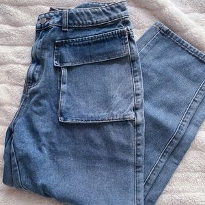 Plus High Waist Flap Pocket Front Mom Jeans